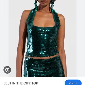 AKIRA Emerald Green Sequin Halter Camisole